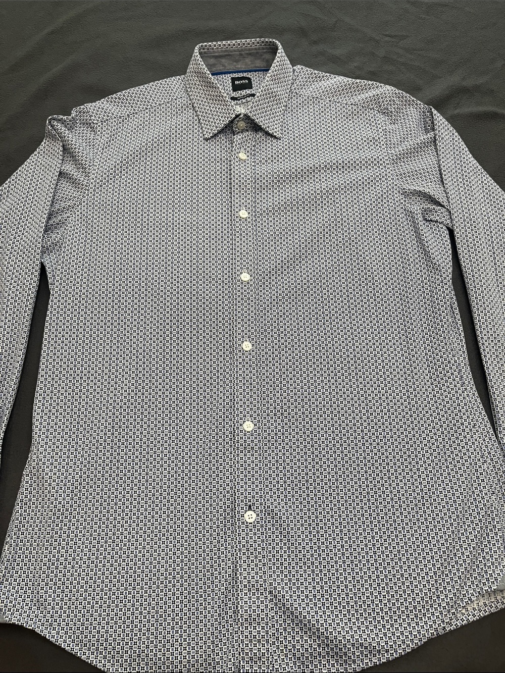 Hugo Boss Blue Micro-Patterned Dress Shirt